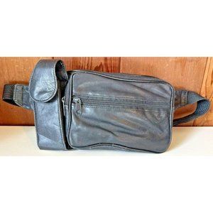Fanny Pack Travel Waist Bag Black Leather
